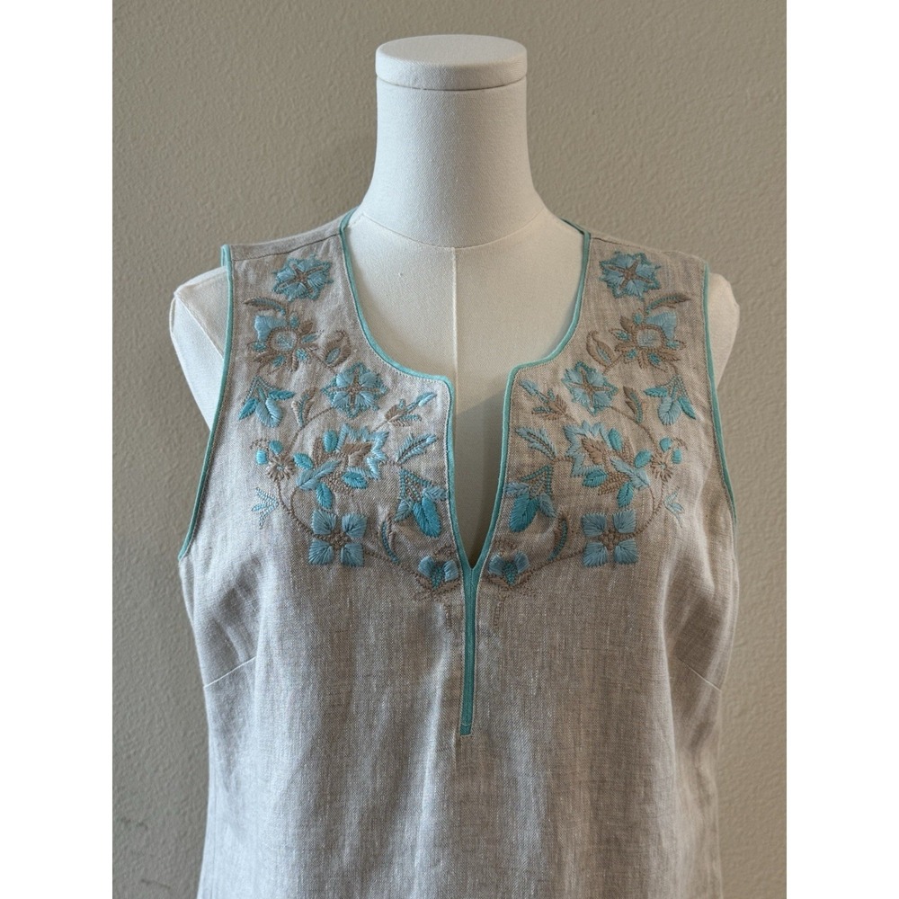 Sigrid Olsen Linen Blend Embroidered‎ Shift Dress Coastal Resort Boho 10
